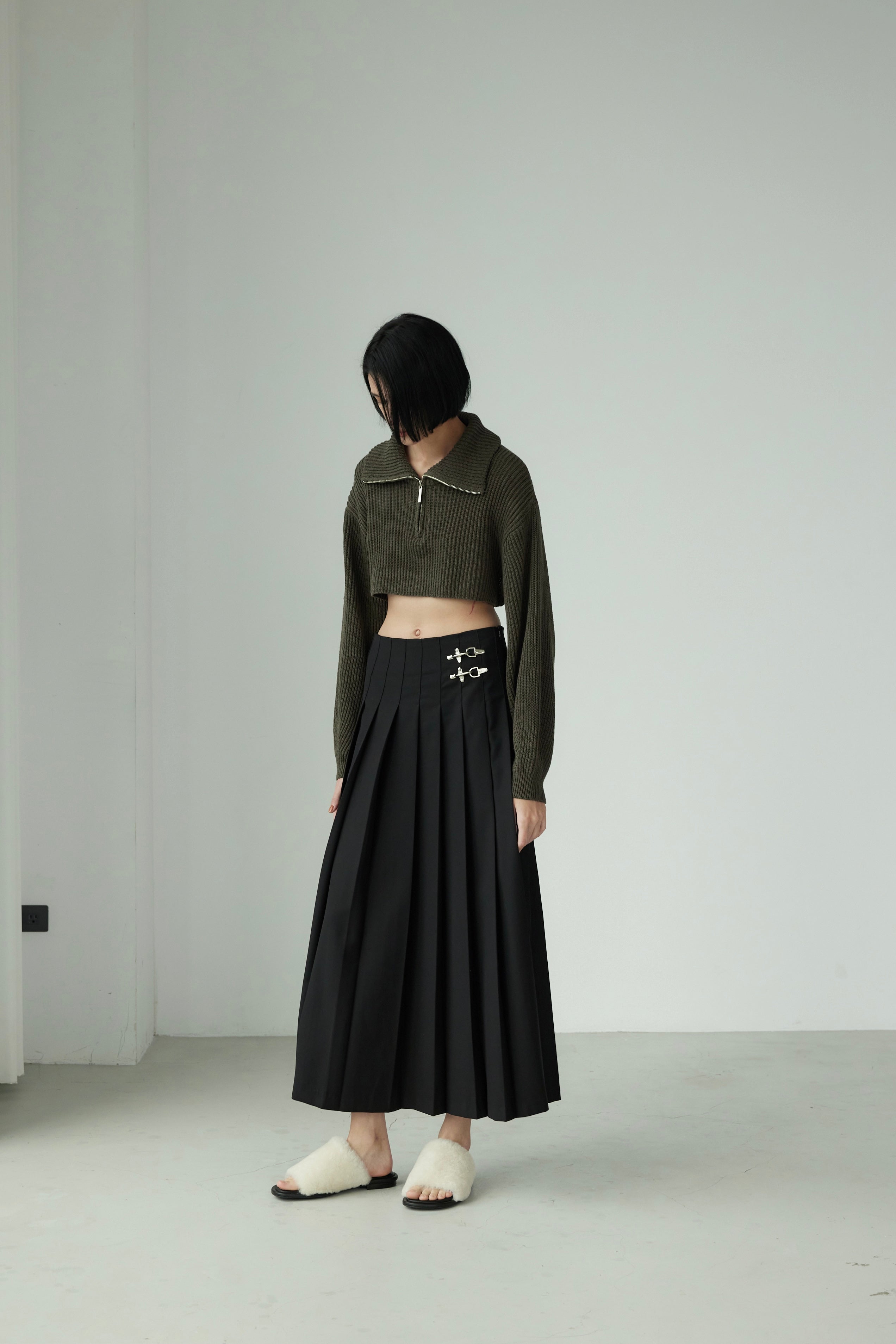 Double-Buckle Pleat Skirt - STUDIO BROOK