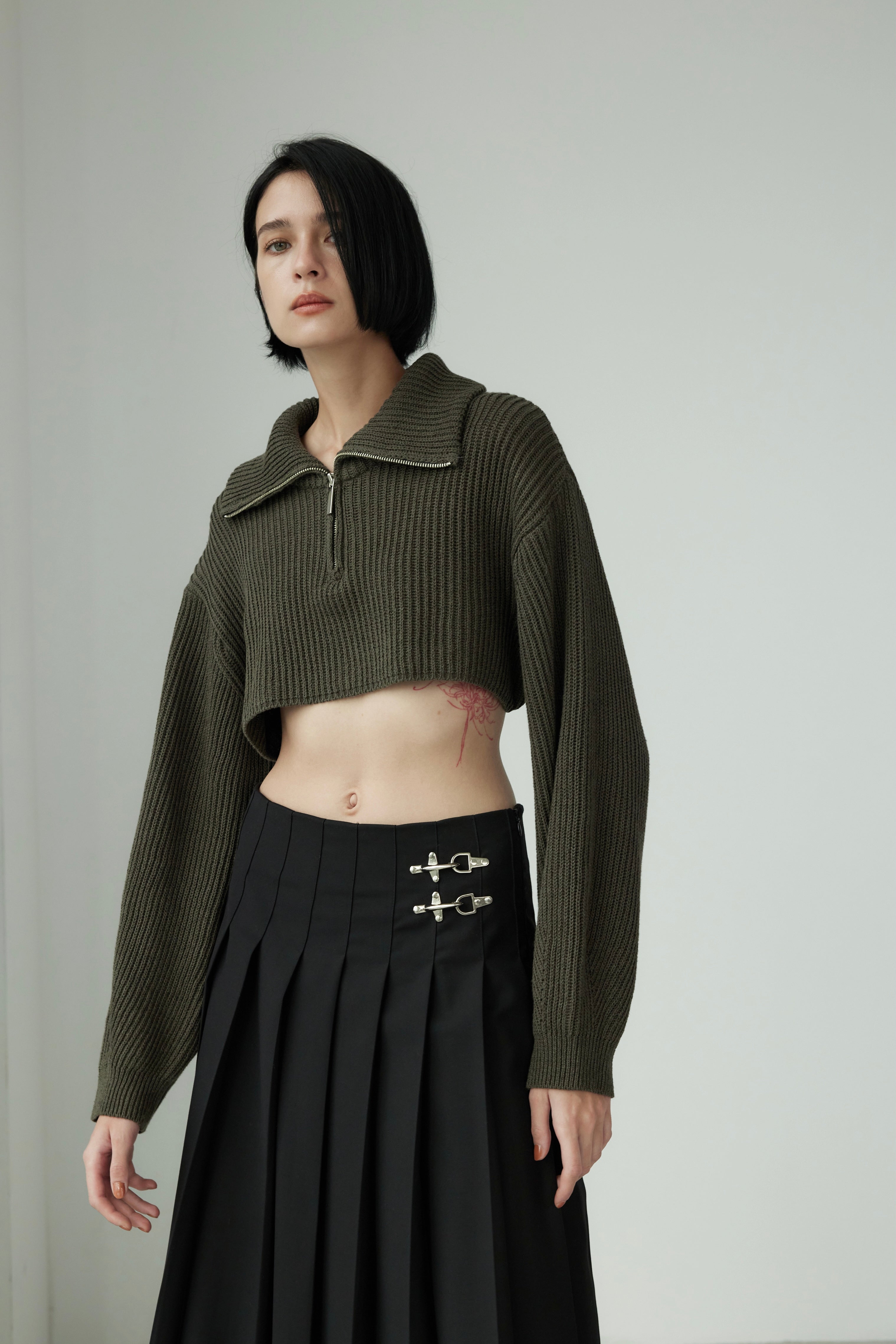 Cropped Half-Zip Knit Jumper - STUDIO BROOK